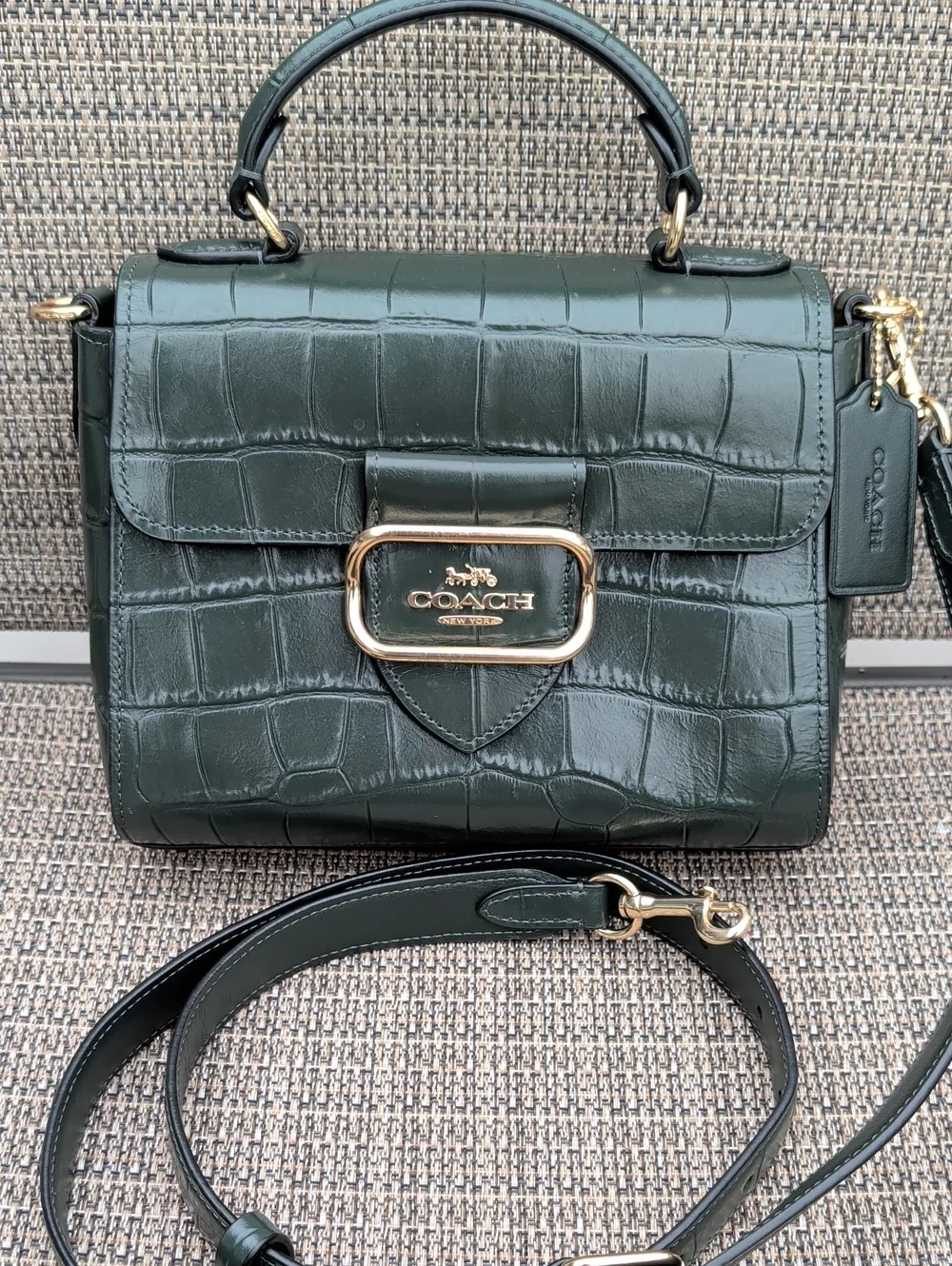 COACH Morgan Croc Embossed Top-Handle Satchel With Crossbody Strap (CN747) EUC